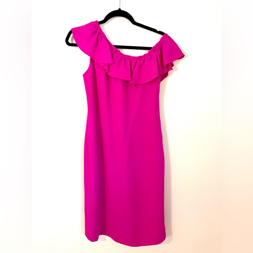 Trina Turk One Shoulder Fuchsia Dress